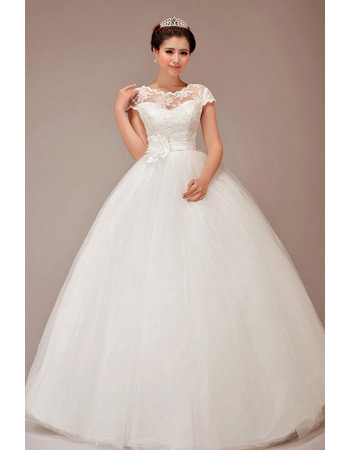 Affordable Short Sleeves Ball Gown Floor Length Wedding Dresses