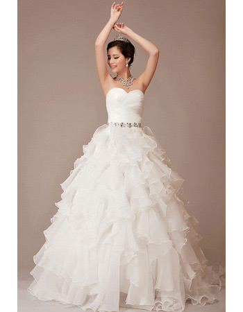 Elegant A-Line Sweetheart Organza Floor Length Wedding Dresses