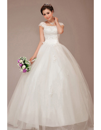 Discount Cap Sleeves Square Ball Gown Floor Length Wedding Dresses