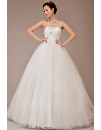 Strapless Ball Gown Floor Length Organza Dresses for Spring Wedding