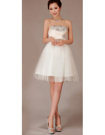 Custom A-Line Strapless Satin Organza Short Beach Wedding Dresses