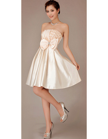 Inexpensive Strapless Satin Short Reception Wedding Dresses