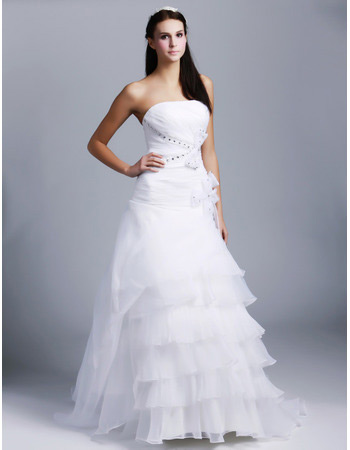 Elegant Vintage A-Line Strapless Sweep Train Organza Wedding Dresses