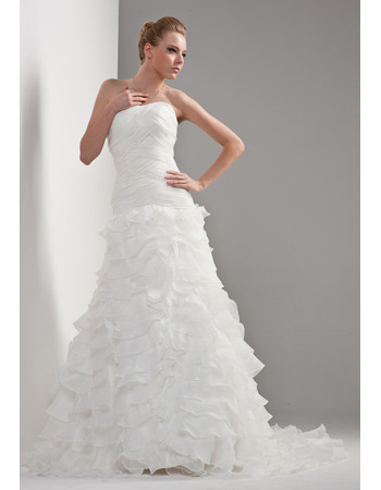 Tiered A-Line Strapless Sweep Train Dresses for Spring Wedding