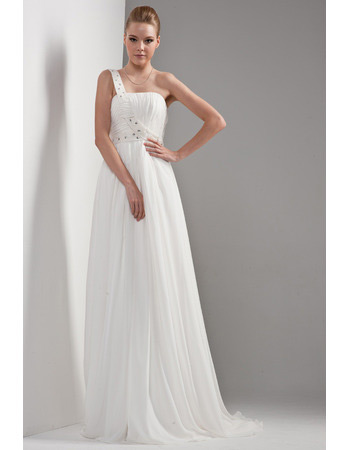 Custom One Shoulder Chiffon Sweep Train Empire Wedding Dresses