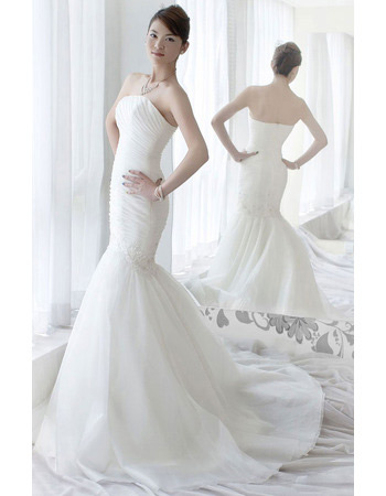 Affordable Mermaid/ Trumpet Strapless Sweep Train Wedding Dresses