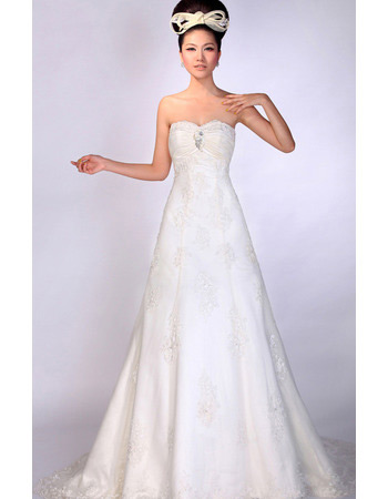 Sexy A-Line Sweetheart Court Train Satin Wedding Dresses for Spring
