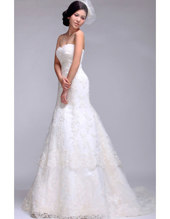 Lace Sweetheart A-Line Sweep Train Wedding Dresses for Spring