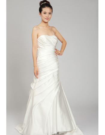 A-Line Strapless Sweep Train Satin Wedding Dresses for Spring