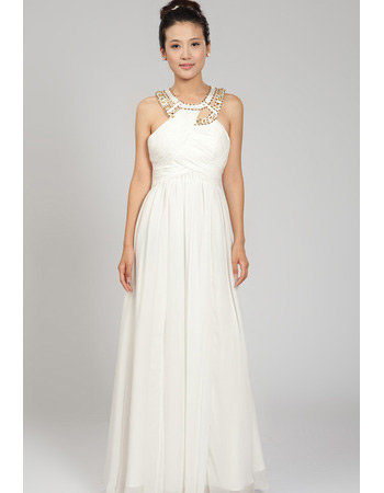 Custom Chiffon Round Neck Floor Length Sheath Wedding Dresses