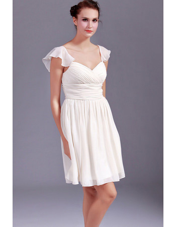 Discount Chiffon Cap Sleeves Sweetheart Short Beach Wedding Dresses