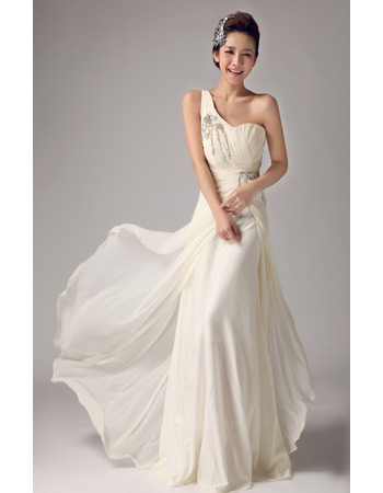 Affordable Chiffon One Shoulder Brush/ Sweep Train Wedding Dresses