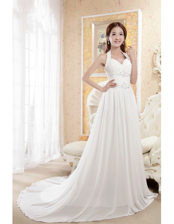 Elegant Sexy Halter Chiffon A-Line Court Train Wedding Dresses