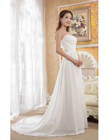 A-Line Chiffon Sweetheart Sweep Train Dresses for Spring Wedding