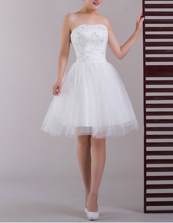 Inexpensive A-Line Strapless Satin Short Beach Wedding Dresses