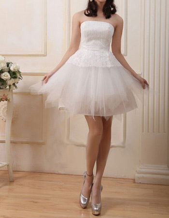 Custom A-Line Strapless Satin Organza Short Reception Wedding Dresses