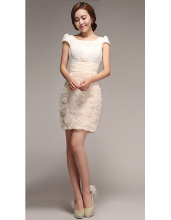 Discount Column Cap Sleeves Chiffon Short Beach Wedding Dresses