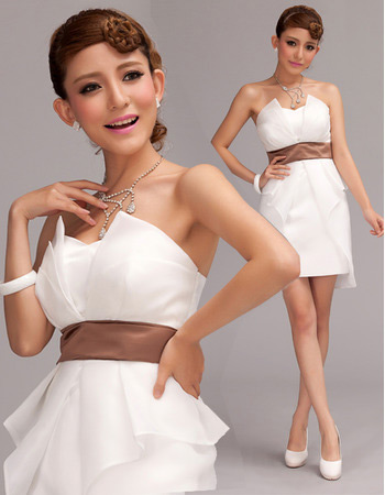 Custom Strapless Mini Satin Short Petite Wedding Dress with Belt