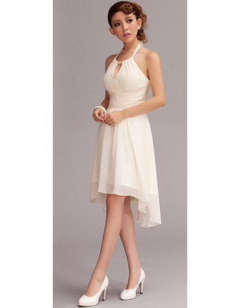 Discount Sexy Halter Chiffon Asymmetric Short Beach Wedding Dresses