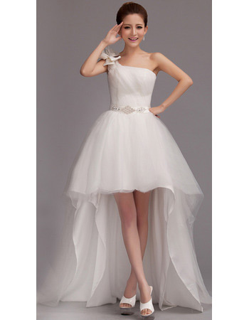 Custom Asymmetric High-Low One Shoulder Organza Wedding Dresses