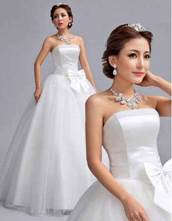 Simple Elegant A-Line Strapless Floor Length Satin Wedding Dresses