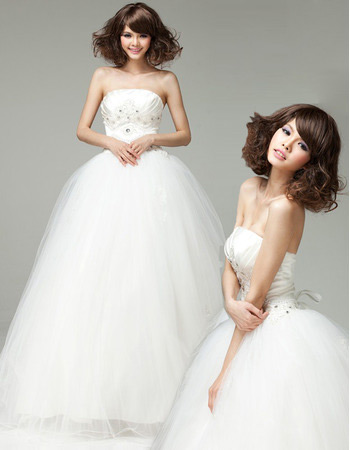 Custom Elegant Strapless A-Line Floor Length Organza Wedding Dresses