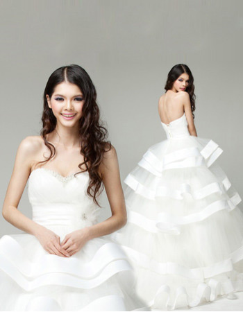 Tiered Skirt Organza Sweetheart Floor Length Wedding Dresses for Spring