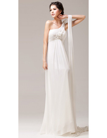 Sexy Informal One Shoulder Chiffon Empire Sweep Train Wedding Dresses