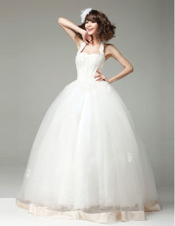 Discount Ball Gown Halter Floor Length Organza Wedding Dresses