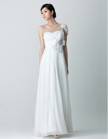 Vintage One Shoulder Chiffon Floor Length Sheath Wedding Dresses