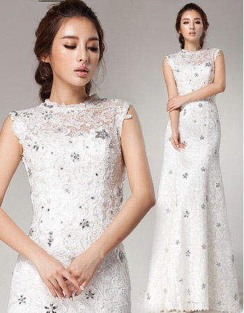 Inexpensive Vintage Lace Sheath Brush/ Sweep Train Wedding Dresses