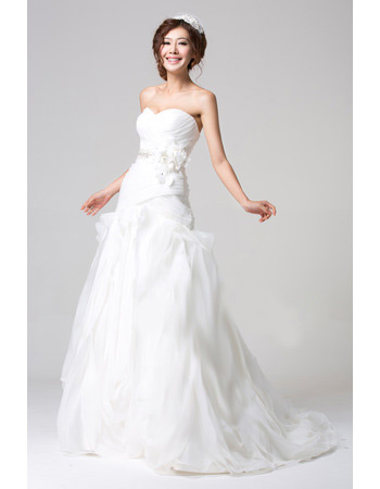 Affordable Organza Brush Train Sweetheart A-Line Wedding Dresses