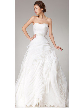 Romantic Pleated Organza Sweetheart Sweep Train A-Line Wedding Dresses