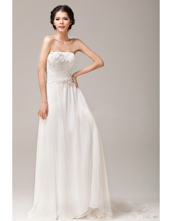 Chiffon Sheath Strapless Sweep Train Dresses for Spring Wedding