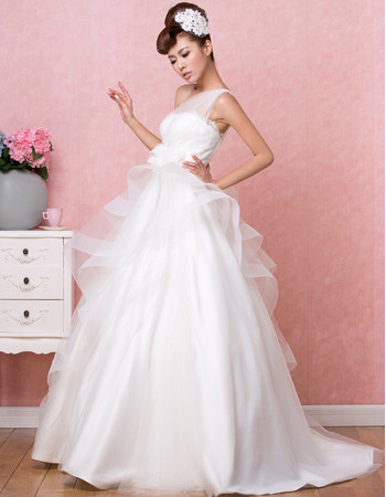 Chic Mordern One Shoulder A-Line Sweep Train Satin Wedding Dresses