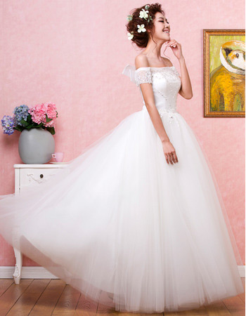 Custom Off-the-shoulder Ball Gown Organza Floor Length Wedding Dresses