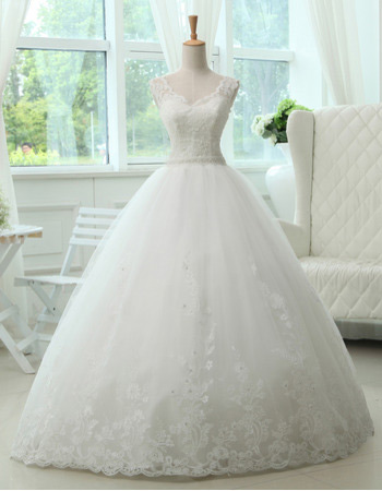 Custom Ball Gown Floor Length V-Neck Sleeveless Wedding Dresses