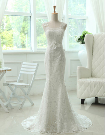 Vintage Mermaid/ Trumpet Lace Sleeveless Sweep Train Wedding Dresses