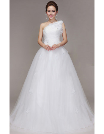 Inexpensive One Shoulder A-Line Floor Length Organza Wedding Dresses