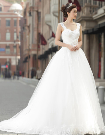 Affordable Elegant Straps A-Line Organza Sweep Train Wedding Dresses