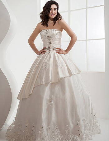 Custom Luxurious Ball Gown Strapless Satin Floor Length Wedding Dresses