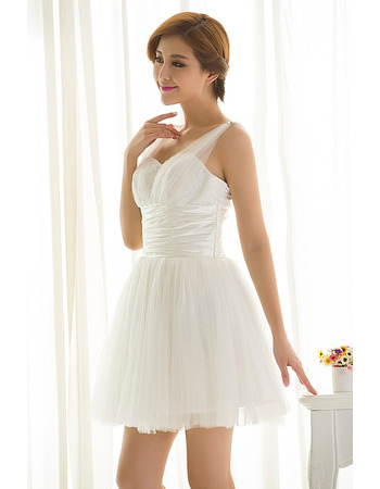 Discount Straps Organza A-Line Short Summer Beach Wedding Dresses