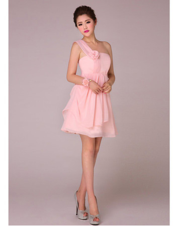 Elegant A-Line One Shoulder Short Chiffon Bridesmaid Dresses