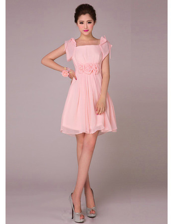 Elegant Cap Sleeves Chiffon Short Empire Bridesmaid Dresses for Summer