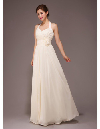 Halter Chiffon Floor Length A-Line Bridesmaid Dresses for Summer