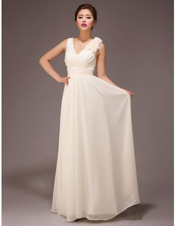 Custom Elegant V-Neck Chiffon Floor Length A-Line Bridesmaid Dresses