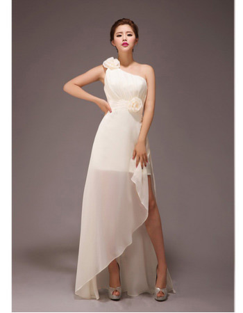 Elegant One Shoulder Asymmetric Chiffon Long Bridesmaid Dresses