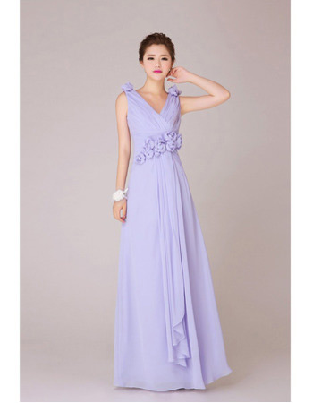 Affordable V-Neck Chiffon Floor Length A-Line Bridesmaid Dresses