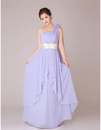 One Shoulder Chiffon Long Bridesmaid Dresses for Summer Wedding