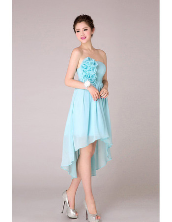 High-Low Chiffon Strapless Bridesmaid Dresses for Summer Wedding